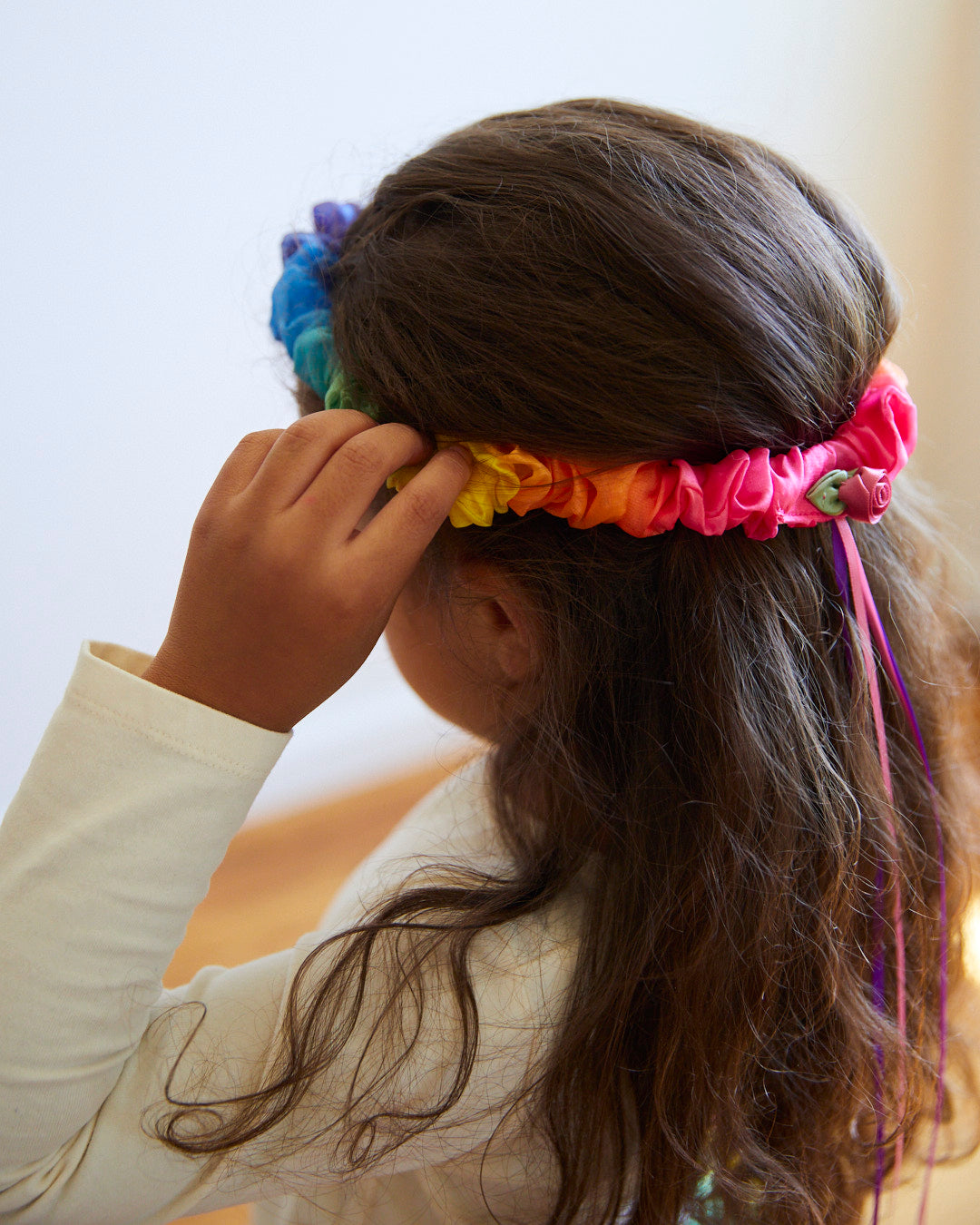 Cerchietto ghirlanda in seta, colore arcobaleno
