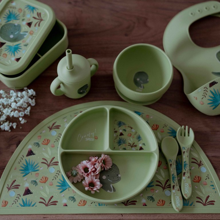 Piatto con ventosa in silicone - Dinosauro Cracky