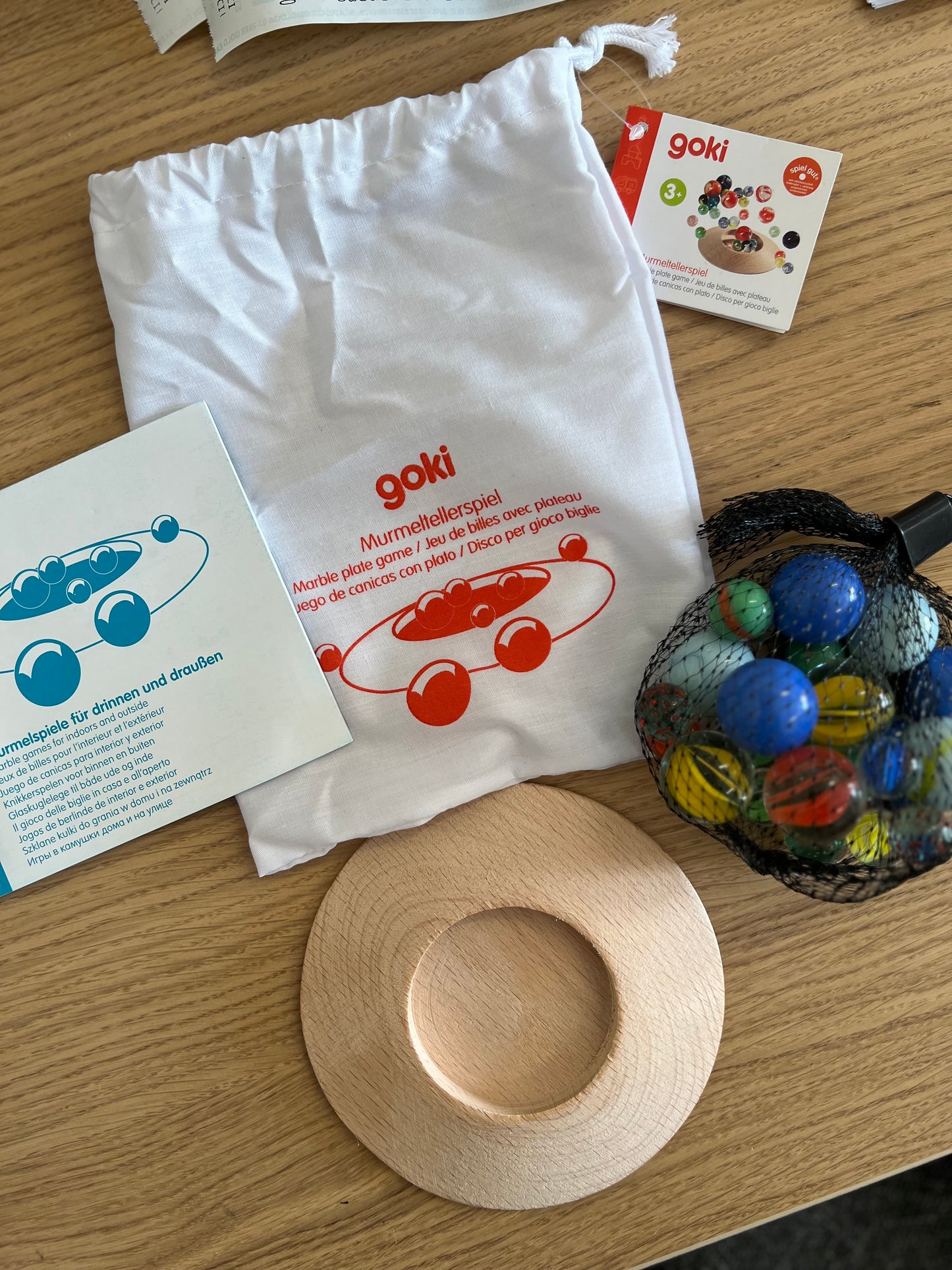 Biglie Goki con disco in legno e guida