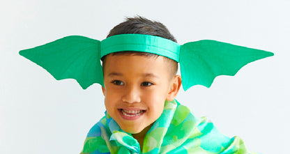 Costume carnevale drago verde : Velo in seta grande + orecchie da drago