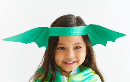 Costume carnevale drago verde : Velo in seta grande + orecchie da drago