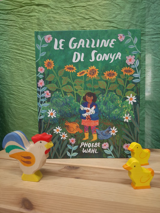 Kit libro Le galline di Sonya + 3 personaggi in legno Holztiger